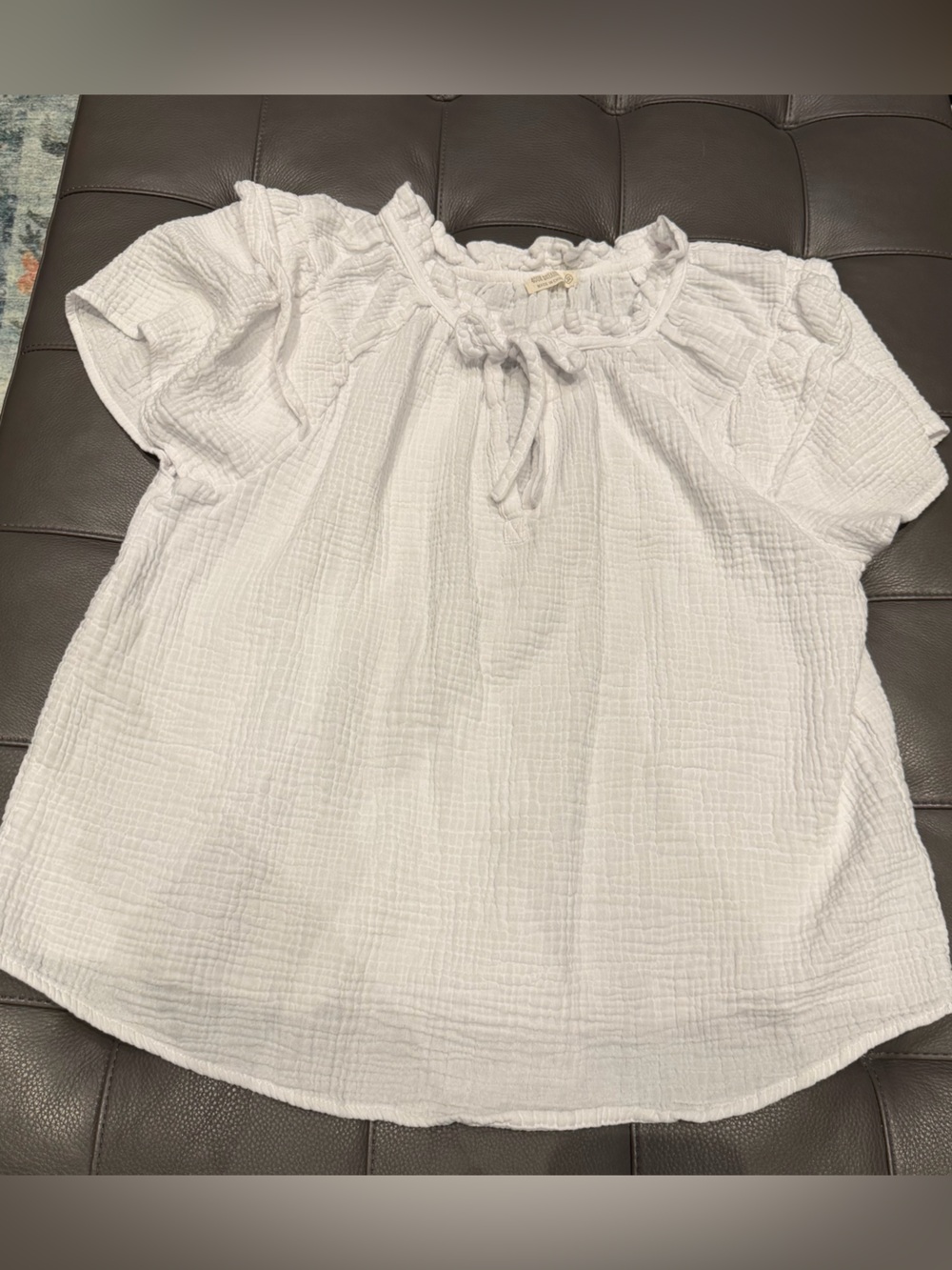 New 4our Dreamers White Gauze Ruffle Neck Peasant Top - 3X